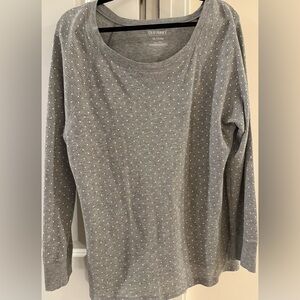 Old Navy Gray Long Sleeve Waffle Knit Thermal Tee with Dotted Pattern